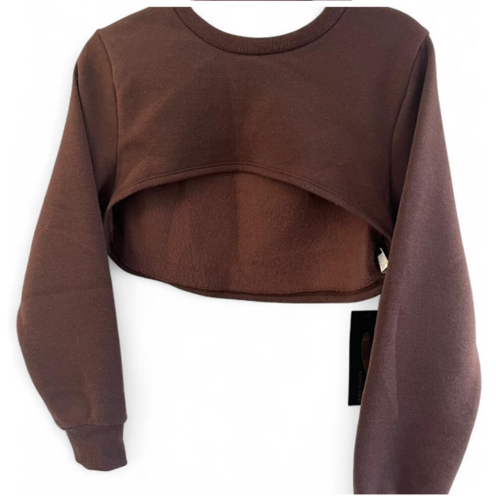 Cut Out Cropped Lightweight Soft Long Sleeve Sweatshirt